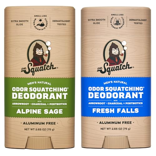 Men's Natural Deodorant - Aluminum-Free Deodorant from Dr. Squatch - Natural Deodorizer - made w/charcoal - Deodorant for Men - Smell fresh with Rainforest Rapids and Wood Barrel Bourbon (2 Pk)