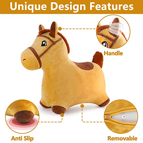 iPlay, iLearn Bouncy Pals Hopping Unicorn Horse, Toddler Girl Inflatable Bouncing Animal Hopper Toy, Outdoor Indoor Plush Ride on Bouncer, Baby Birthday Gift 18 Month 2 3 4 Year Old Kid - Unicorn