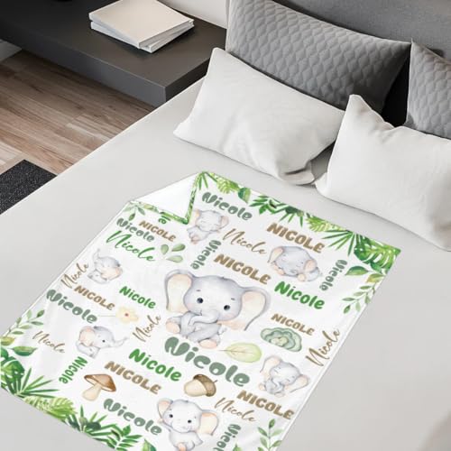 Personalized Baby Blanket for Girls Boys, Custom Kids Blanket with Name, Toddler Blanket for Daycare, Decor for Sofa Living Bedroom Baby Blanket for Birthday 50" x 60",Cute Dinosaur Clouds Text Green