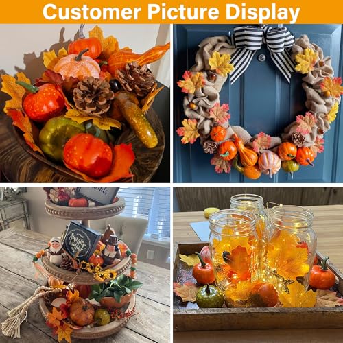 winemana 50pcs Fall Pumpkins Decor Set, Mini Artificial Gourd Fall Leaves Acorns Decorations for Home, Fall Centerpieces for Tables, Thanksgiving Vase Filler, Harvest Farmhouse Table Tiered Tray Set