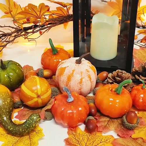 winemana 50pcs Fall Pumpkins Decor Set, Mini Artificial Gourd Fall Leaves Acorns Decorations for Home, Fall Centerpieces for Tables, Thanksgiving Vase Filler, Harvest Farmhouse Table Tiered Tray Set