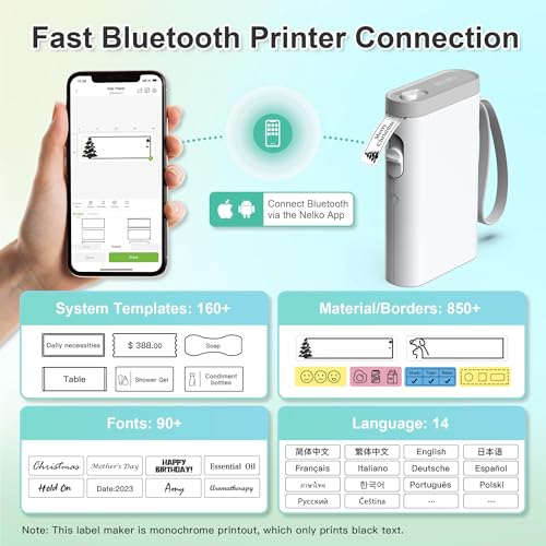 Nelko Label Maker Machine with Tape, P21 Bluetooth Label Printer, Wireless Mini Label Makers with Multiple Templates for Organizing Office Home, White