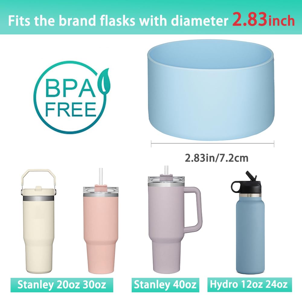 2 Pcs Tumbler Bottom Protector Boot for Stanley Quencher Adventure 40oz & Stanley IceFlow 20oz 30oz and Compatible with Hydro Flask Water Bottle 12oz 21oz 24oz Stealth Landing (Transparent/blue)