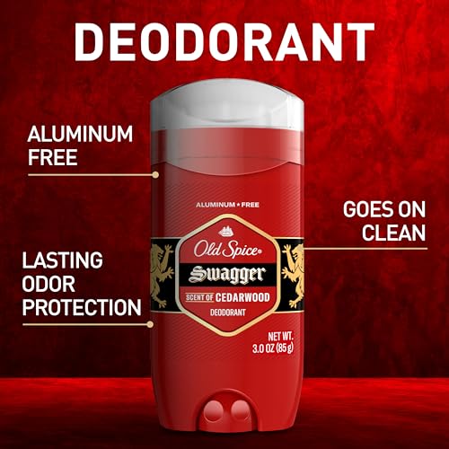 Old Spice Aluminum Free Deodorant for Men, 24/7 Odor Protection, 24/7 Lasting Freshness, Red Collection, Swagger with Cedarwood Scent, 3.8 oz (Pack of 3)