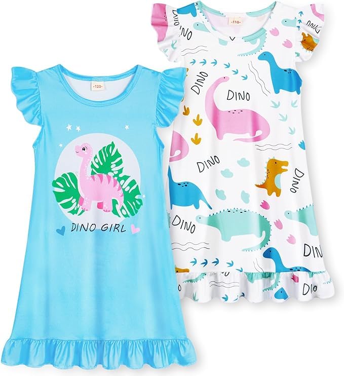 COTRIO Nightgowns for Girls Toddler Princess Night Dress Pajamas Nightshirts Sleepwear Night Gowns 2 Pack Sleep Clothes