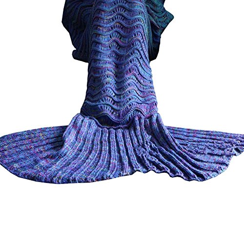 Fu Store Mermaid Tail Blanket Crochet Mermaid Blanket for Women Girls All Seasons Sofa Sleeping Blanket Birthday Wedding Mother's Valentine's Day 71‘’x35‘’ Purple