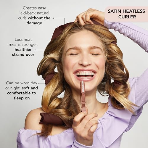 Kitsch Satin Heatless Curling Set - Heatless Hair Curlers to Sleep in - Heatless Curls Overnight - Heatless Curling Rod - No Heat Curls Overnight - Overnight Blowout Rods - Soft Hair Rollers - Sunset