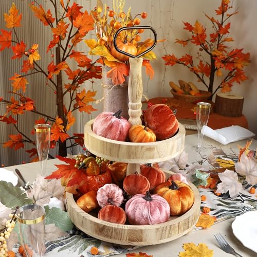 winemana 50pcs Fall Pumpkins Decor Set, Mini Artificial Gourd Fall Leaves Acorns Decorations for Home, Fall Centerpieces for Tables, Thanksgiving Vase Filler, Harvest Farmhouse Table Tiered Tray Set