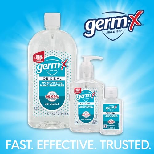 Germ-X Original Hand Sanitizer, Moisturizing Gel with Vitamin E, Instant and No Rinse Formula, Back to School Supplies College, 8 Fl Oz Pump Bottle (Pack of 12)