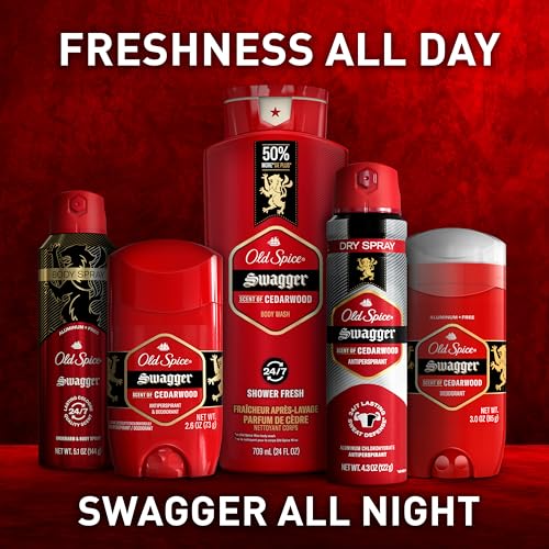 Old Spice Aluminum Free Deodorant for Men, 24/7 Odor Protection, 24/7 Lasting Freshness, Red Collection, Swagger with Cedarwood Scent, 3.8 oz (Pack of 3)