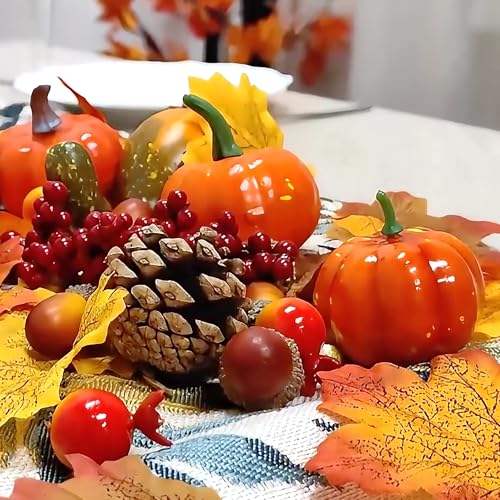 winemana 50pcs Fall Pumpkins Decor Set, Mini Artificial Gourd Fall Leaves Acorns Decorations for Home, Fall Centerpieces for Tables, Thanksgiving Vase Filler, Harvest Farmhouse Table Tiered Tray Set