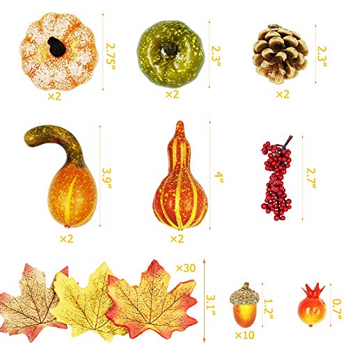 winemana 50pcs Fall Pumpkins Decor Set, Mini Artificial Gourd Fall Leaves Acorns Decorations for Home, Fall Centerpieces for Tables, Thanksgiving Vase Filler, Harvest Farmhouse Table Tiered Tray Set