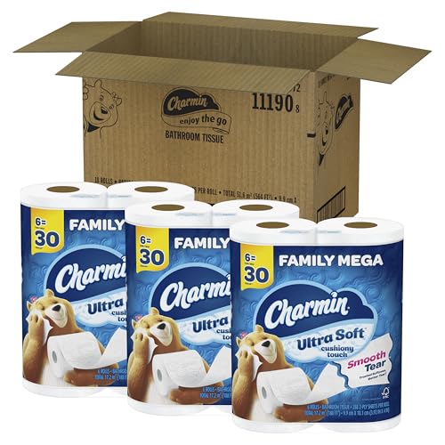 Charmin Ultra Soft Cushiony Touch Toilet Paper, 24 Family Mega Rolls = 123 Regular Rolls