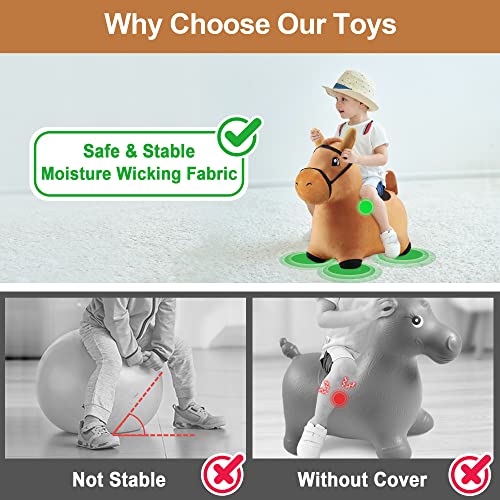 iPlay, iLearn Bouncy Pals Dinosaur Hopper Toy 2 Year Old Boy, Toddler Plush Bounce Animals, Ride on Bouncing Triceratops for Kids, Outdoor Hopping Horse Bouncer, Cool Birthday Gifts 3 4 5 6 Yr Girls