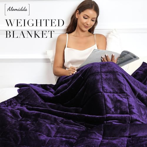 Alomidds Weighted Blanket for Adult Queen Size 20lbs 60 x 80 inches,Weighted Blankets with Soft Plush Fleece,Fluffy Thick Warm Sherpa & Cozy Flannel Heavy Blanket for Sofa Bed,Purple