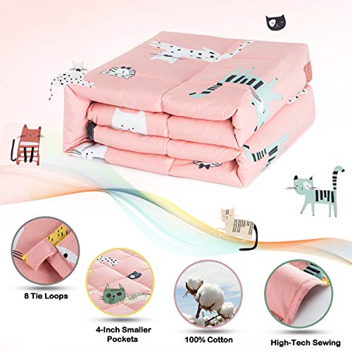 Sivio Weighted Blanket (36"x 48" 5lbs), Cotton Heavy Blanket with Glass Beads, Breathable and Soft Weighted Throw, Pink Cat