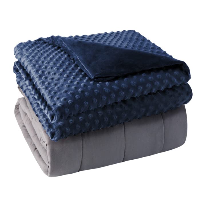 yescool Weighted Blankets for Adults Cooling Weighted Blanket with Washable Cover Queen Size 20lbs 60"x80",Heavy Blanket with Minky Duvet Cover Cozy Thick Throw Blanket with Premium Glass Beads Blue