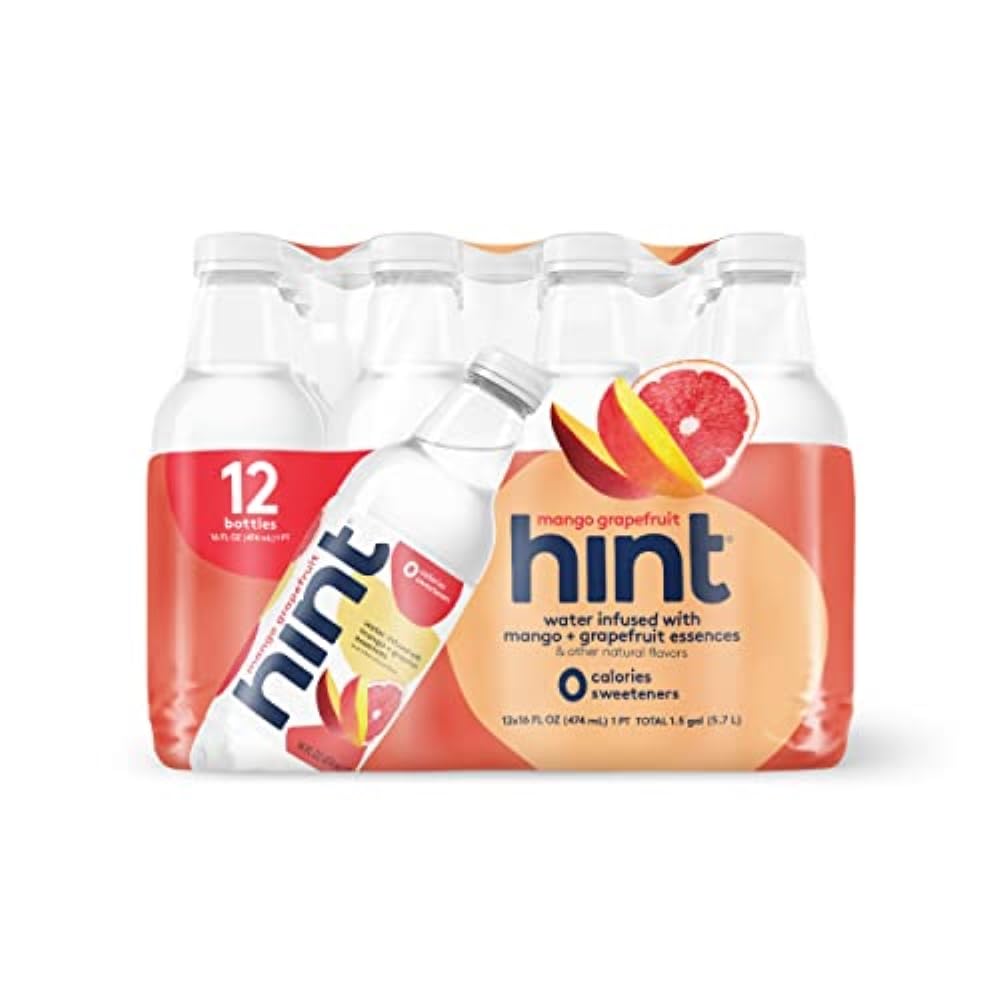 Hint Water Red Variety Pack, 3 Bottles Each of: Peach, Raspberry, Watermelon, and Strawberry Lemon, Zero Calories, Zero Sugar and Zero Sweeteners, 16 Fl Oz (Pack of 12)