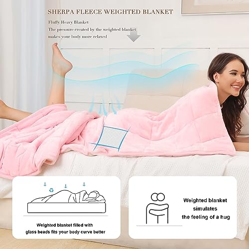 Alomidds Weighted Blanket for Adult Queen Size 20lbs 60 x 80 inches,Weighted Blankets with Soft Plush Fleece,Fluffy Thick Warm Sherpa & Cozy Flannel Heavy Blanket for Sofa Bed,Purple