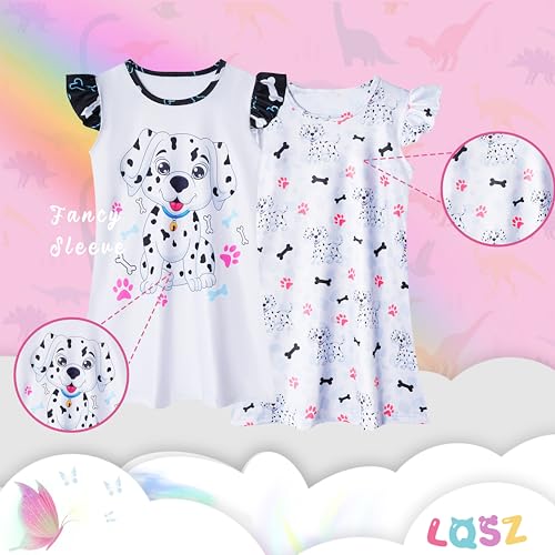 LQSZ 2Pcs Girls Nightgowns 3-10 Years Flutter Short Sleeves Nightdress Nightie Dress Sleepwear Pajamas for Little Girls