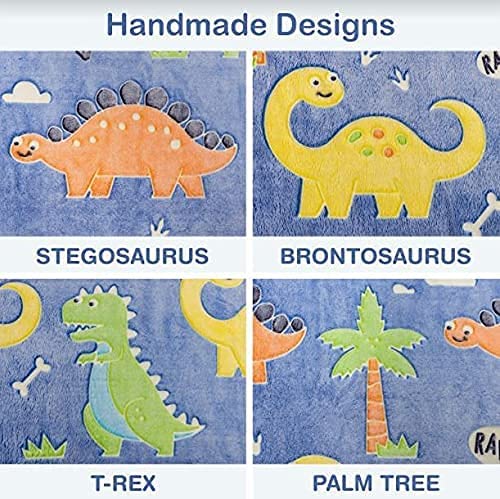 Glow in The Dark Dinosaur Blanket for Boys –Soft Plush Blue Fleece Throw Blanket. Great Dinosaur Gifts for Kids, Grandkids, Baby, Toddler, Birthday, Christmas! 8+ Hour Glow. (50”X60”)