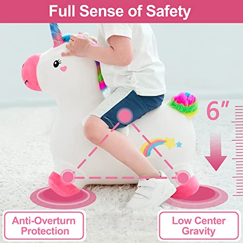 iPlay, iLearn Bouncy Pals Hopping Unicorn Horse, Toddler Girl Inflatable Bouncing Animal Hopper Toy, Outdoor Indoor Plush Ride on Bouncer, Baby Birthday Gift 18 Month 2 3 4 Year Old Kid - Unicorn