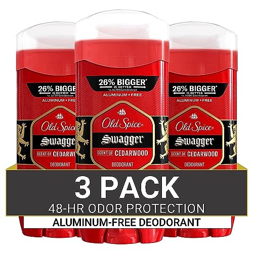 Old Spice Aluminum Free Deodorant for Men, 24/7 Odor Protection, 24/7 Lasting Freshness, Red Collection, Swagger with Cedarwood Scent, 3.8 oz (Pack of 3)