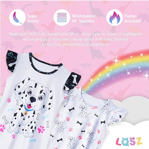 LQSZ 2Pcs Girls Nightgowns 3-10 Years Flutter Short Sleeves Nightdress Nightie Dress Sleepwear Pajamas for Little Girls