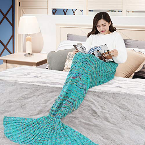 Fu Store Mermaid Tail Blanket Crochet Mermaid Blanket for Women Girls All Seasons Sofa Sleeping Blanket Birthday Wedding Mother's Valentine's Day 71‘’x35‘’ Purple