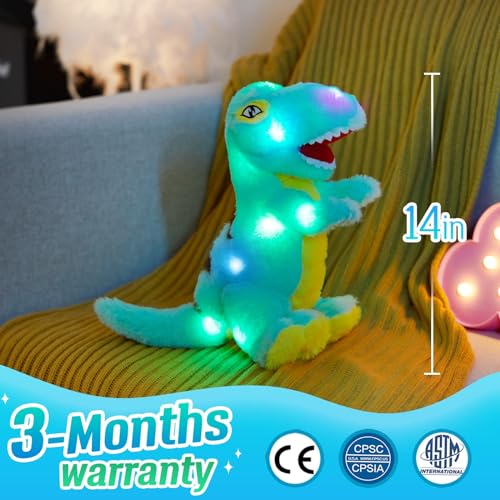 Glow Guards 16'' Light up Triceratops Dinosaur Stuffed Animal,LED Soft Dinosaur Plush Toy with Magic Night Lights&Lullaby,Birthday Children's Day for Toddler Kids