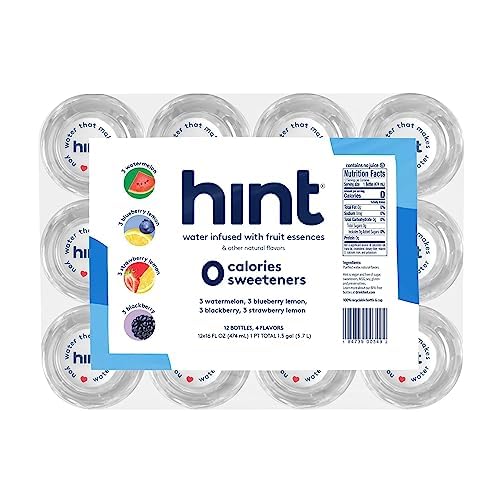 Hint Water Red Variety Pack, 3 Bottles Each of: Peach, Raspberry, Watermelon, and Strawberry Lemon, Zero Calories, Zero Sugar and Zero Sweeteners, 16 Fl Oz (Pack of 12)