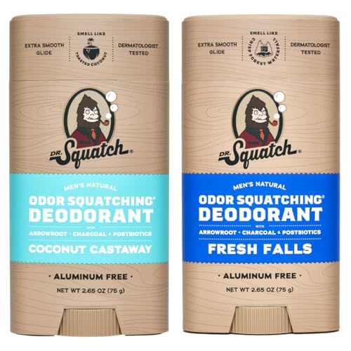 Men's Natural Deodorant - Aluminum-Free Deodorant from Dr. Squatch - Natural Deodorizer - made w/charcoal - Deodorant for Men - Smell fresh with Rainforest Rapids and Wood Barrel Bourbon (2 Pk)