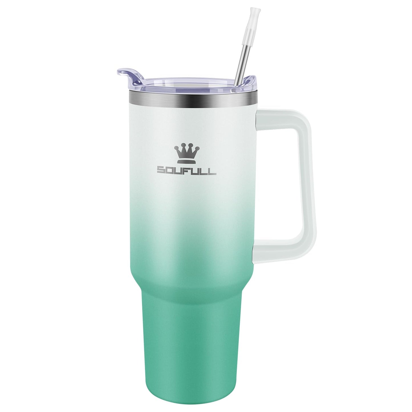 40 oz Tumbler with Handle and Straw Lid, 100% Leak-proof Travel Coffee Mug, Stainless Steel Insulated Cup for Hot Cold Beverages, Keeps Cold for 34Hrs or Hot for 10Hrs, Dishwasher Safe (GreenPurple)