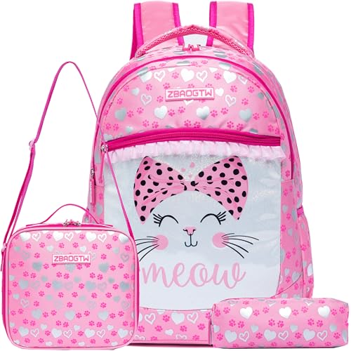 Meetbelify Backpacks for Girls,Kids School Backpacks with Lunch Box for Elementary Preschool Students Cute Panda Sequin Travel Backpack 3 in 1 Bookbag Set for Girls