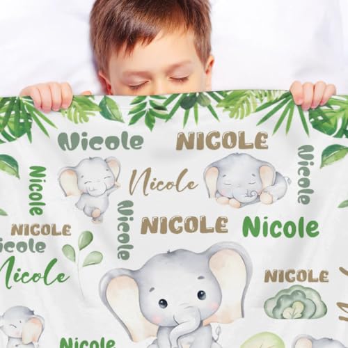 Personalized Baby Blanket for Girls Boys, Custom Kids Blanket with Name, Toddler Blanket for Daycare, Decor for Sofa Living Bedroom Baby Blanket for Birthday 50" x 60",Cute Dinosaur Clouds Text Green