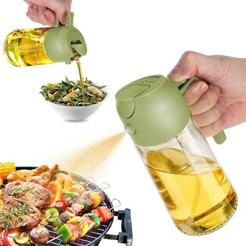 TrendPlain 16oz Oil Dispenser Bottle for Kitchen - 2 in 1 Olive Oil Dispenser and Oil Sprayer - 470ml Olive Oil Bottle - Oil Sprayer for Cooking, Kitchen, Salad, Barbecue Black