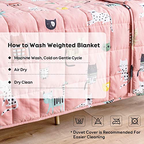 Sivio Weighted Blanket (36"x 48" 5lbs), Cotton Heavy Blanket with Glass Beads, Breathable and Soft Weighted Throw, Pink Cat