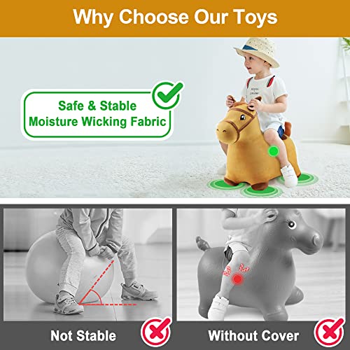 iPlay, iLearn Bouncy Pals Hopping Unicorn Horse, Toddler Girl Inflatable Bouncing Animal Hopper Toy, Outdoor Indoor Plush Ride on Bouncer, Baby Birthday Gift 18 Month 2 3 4 Year Old Kid - Unicorn