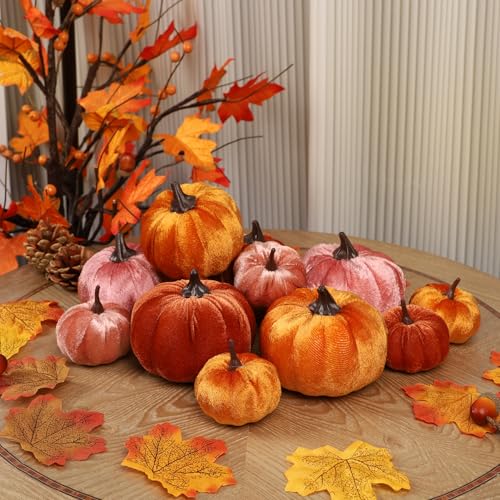 winemana 50pcs Fall Pumpkins Decor Set, Mini Artificial Gourd Fall Leaves Acorns Decorations for Home, Fall Centerpieces for Tables, Thanksgiving Vase Filler, Harvest Farmhouse Table Tiered Tray Set