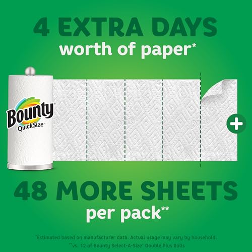 Bounty Quick Size Paper Towels, White, 8 Family Rolls = 20 Regular Rolls