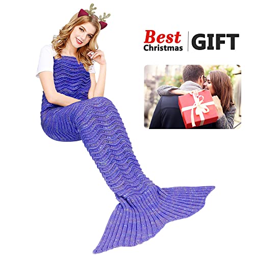 Fu Store Mermaid Tail Blanket Crochet Mermaid Blanket for Women Girls All Seasons Sofa Sleeping Blanket Birthday Wedding Mother's Valentine's Day 71‘’x35‘’ Purple