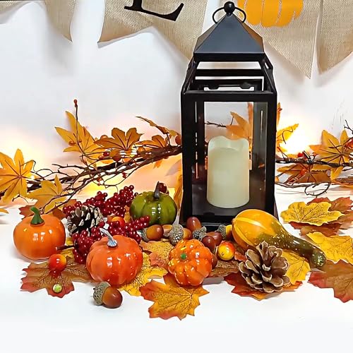 winemana 50pcs Fall Pumpkins Decor Set, Mini Artificial Gourd Fall Leaves Acorns Decorations for Home, Fall Centerpieces for Tables, Thanksgiving Vase Filler, Harvest Farmhouse Table Tiered Tray Set