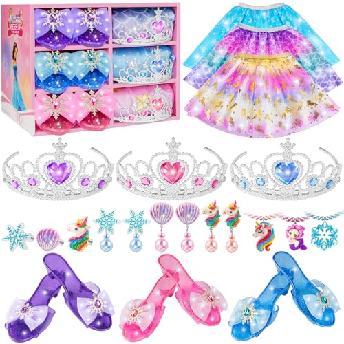 Princess Dress Up for Girls - Dress Up Clothes for Girls with Princess Shoes, Princess Toys Sets Gifts for 4-6 Years Old