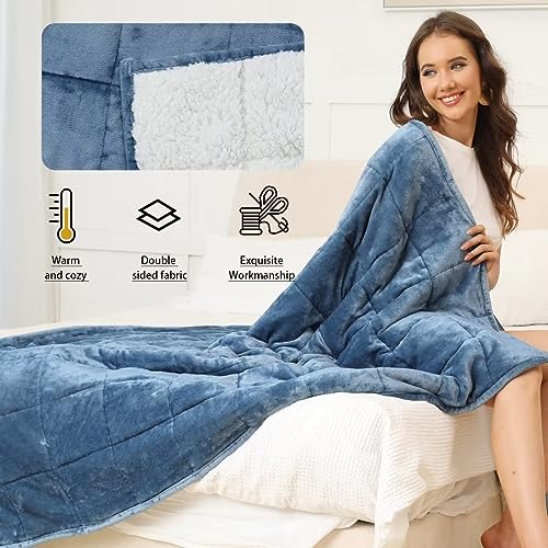 Alomidds Weighted Blanket for Adult Queen Size 20lbs 60 x 80 inches,Weighted Blankets with Soft Plush Fleece,Fluffy Thick Warm Sherpa & Cozy Flannel Heavy Blanket for Sofa Bed,Purple