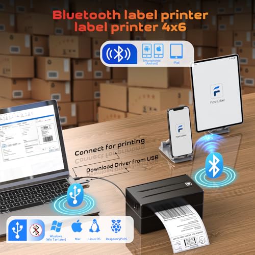 Thermal Label Printer for Small Business, 4x6 Shipping Label Printer for Shipping Packages,Bluetooth thermal printer Support Windows Mac Android iPhone Used for Amazon Ebay Shopify Temu TK USPS