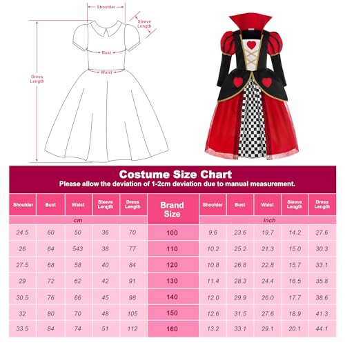 ReliBeauty Red Hearts Girls Costume Queen Dress for Kids Girls with Crown