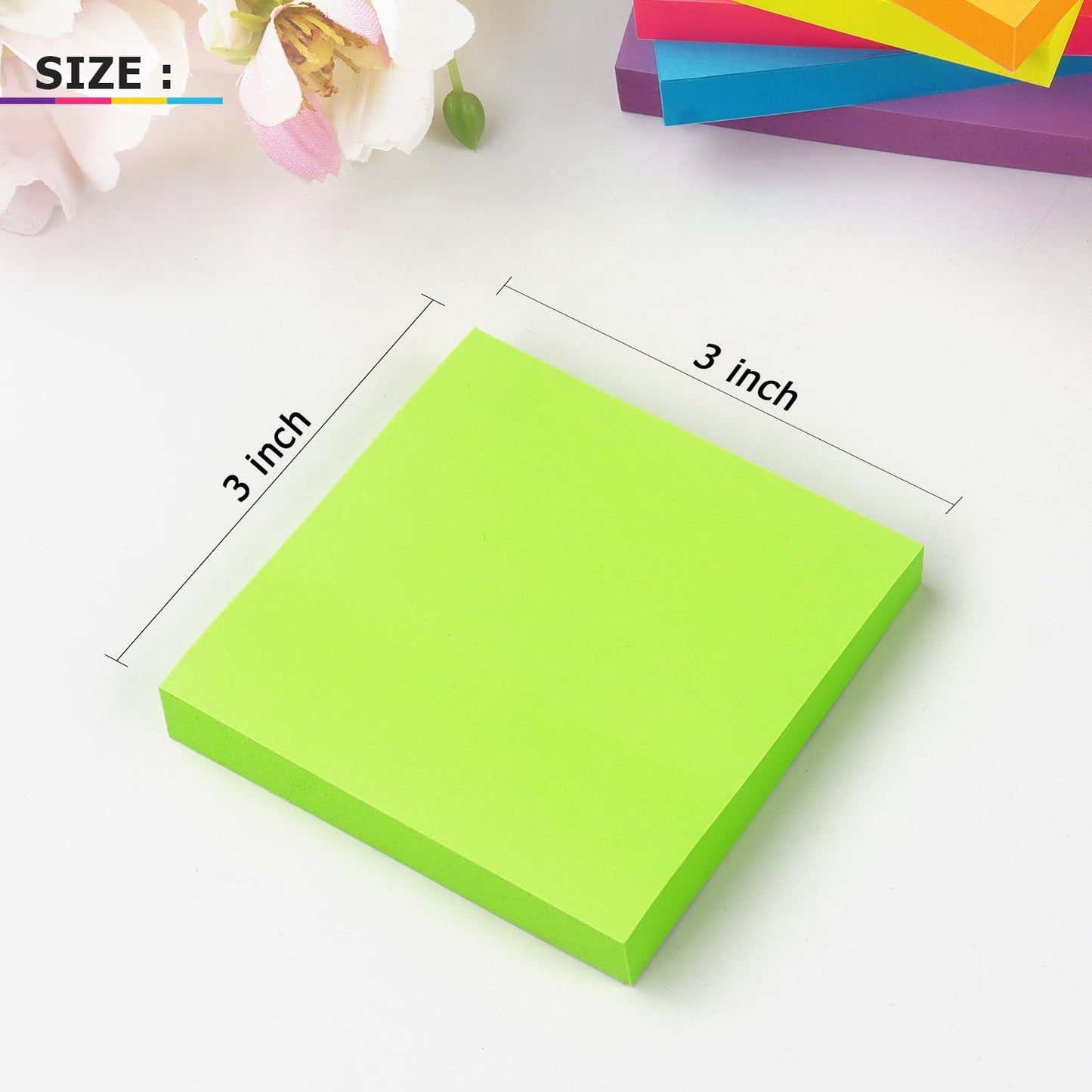 Sticky Notes 3x3 inch Bright Colors Self-Stick Pads 6 Pads/Pack 100 Sheets/Pad Total 600 Sheets