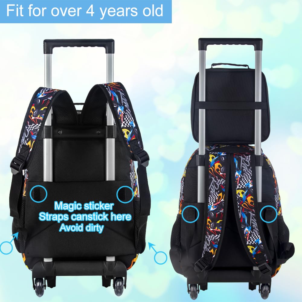 3PCS Rolling Backpack for Girls Boys, Kids Roller Wheeled Bookbag with Lunch Box, Backpacks with Wheels for Elementary