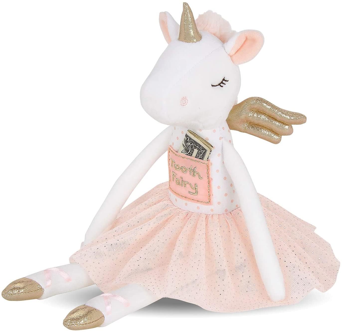 Bearington Collection Twinkles Soft Plush Unicorn Tooth Fairy Doll, 14 Inches