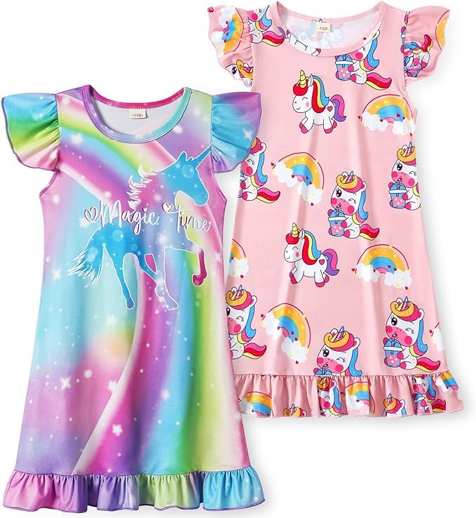 COTRIO Nightgowns for Girls Toddler Princess Night Dress Pajamas Nightshirts Sleepwear Night Gowns 2 Pack Sleep Clothes